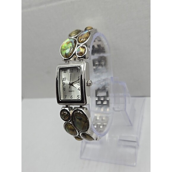 Women Abalone Bracelet Watch Silver Tone Quartz Japan Movement New Battery Dress - Picture 2 of 10
